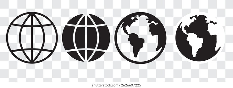 Planet icon set. Global map. Map symbol. international earth globe icon, World globe icon, Line vector