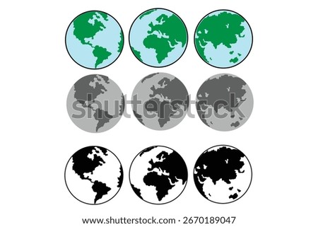 Planet icon set. Global map. Map symbol. international earth globe icon, World globe icon, Line vector
