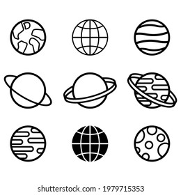 Planet icon set. Globes solar system pictogram. Vector symbol isolated eps10