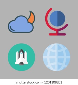 planet icon set. vector set about cloudy night, worldwide, earth globe and space shuttle icons set.