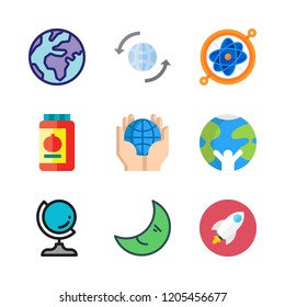 planet icon set. vector set about science, moon, rocket ship and conserve icons set.