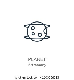 Planet icon. Thin linear planet outline icon isolated on white background from astronomy collection. Line vector sign, symbol for web and mobile