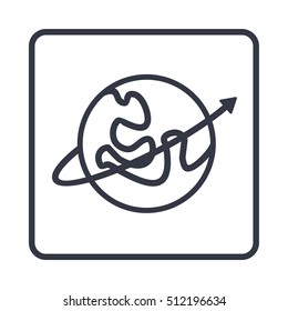 Planet icon vector illustration in line style. Earth sign. World symbol. Advertisements, signs, stickers, banners signage. Isolated on a white background.