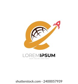 Planet icon vector, rocket logo and earth design template