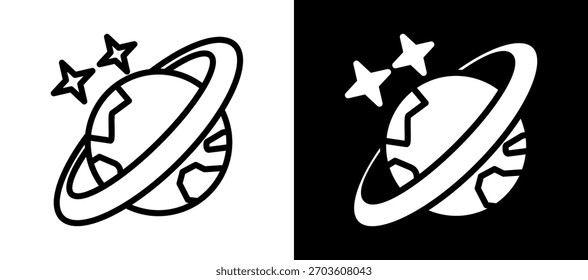Planet Icon Ilustración vectorial negro blanco