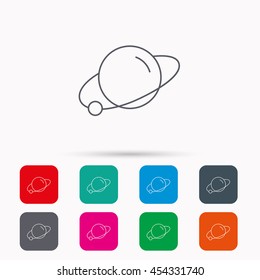 Planet icon. World globe sign. Astronomy symbol. Linear icons in squares on white background. Flat web symbols. Vector