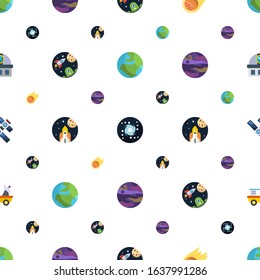 planet icons pattern seamless. Included editable flat globe, galaxy, asteroid, space, space exploration, space station, moon rover, observatory icons. planet icons for web and mobile.