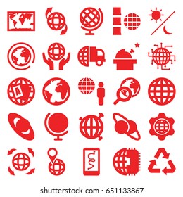 Planet icons set. set of 25 planet filled icons such as globe, qround the globe, recycle, sun and moon, observatory, world map, international delivery
