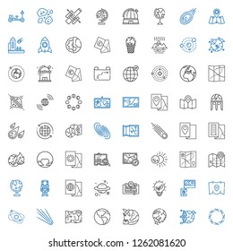 planet icons set. Collection of planet with asteroid, worldwide, global warming, earth globe, map, comet, renewable energy, astronaut, globe. Editable and scalable planet icons.