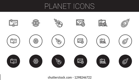 planet icons set. Collection of planet with map, nebula, asteroid, meteorite. Editable and scalable planet icons.