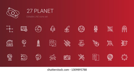 planet icons set. Collection of planet with map, space station, global warming, worldwide, earth globe, asteroid, meteorites, astronaut, observatory. Editable and scalable planet icons. - Shutterstock ID 1309895788