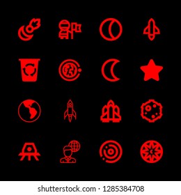 planet icons set with comet, astronaut and worldwide vector set