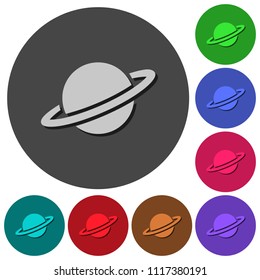 Planet icons with shadows on color round backgrounds for material design