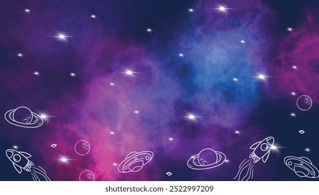 planet illustration background. hand drawn outer space background. aesthetic galaxy background