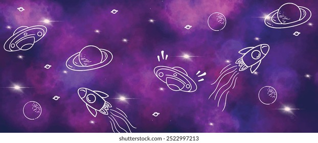 planet illustration background. hand drawn outer space background. aesthetic galaxy background