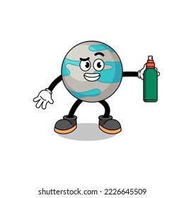 planet illustration cartoon holding mosquito repellent , character design
