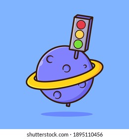 planet illustration having traffic sign, blue planet vector design
