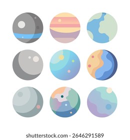 planet illustration, planet icon, full color, set	