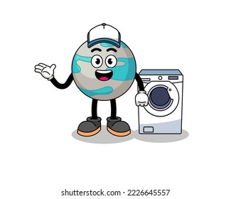 planet illustration as a laundry man , character design