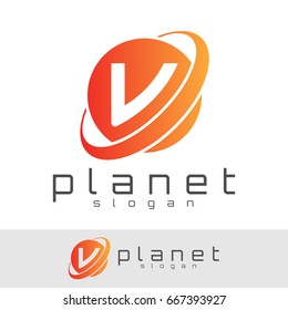 planet initial Letter V Logo design