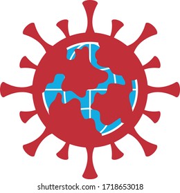 Planet inside the Coronavirus, red spots spread across the planet step 4.