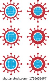 A planet inside the coronavirus. Set of 6 icons.