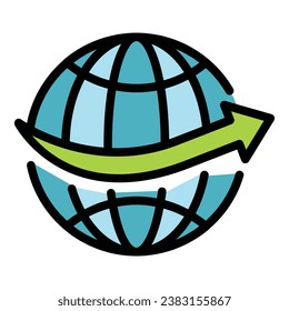 Vector de contorno de icono de viaje planetario. Mundo. Plano de color global