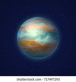 Planet jupiter background night sky cartoon style. Planet jupiter against the background of the night sky in cartoon style for designers and illustrators. Celestial body as a vector illustration