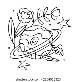 Planet Jupiter in flower arrangement.  Astrological symbol. Cyclic motion of the planets around the sun. Drawing up horoscope according to the natal chart. Vector illustration.