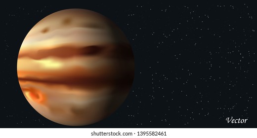 Planet jupiter and galaxy. Solar System vector background. Realistic illustration planet and cosmos in the backdrop.