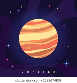 The planet Jupiter prominently displayed in the night sky, with a scattering of stars and planets enhancing the cosmic scene.