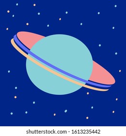 Planet Jupiter with a ring around in the cosmic sky. Vector illustration