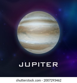 Planet Jupiter. Vector 3d Realistic Space Planet in Space Starry Sky. Galaxy, Astronomy, Space Exploration Concept. Jupiter Template Closeup