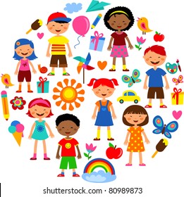 planet of kids, colorful vector illustration