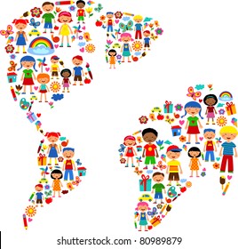 planet of kids, colorful vector illustration