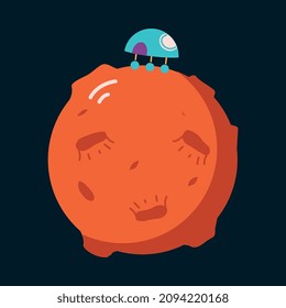Planet with Landing Shuttle as Space Adventure and Exploring Galaxy Vector Illustration