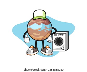 Planet laundry man cartoon. Mascot Character vector.