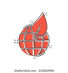 Planet and leaf icon in comic style. World and eco cartoon vector illustration on white isolated background. Globe and organic splash effect business concept.
