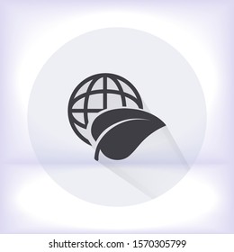 Planet and leaf icon. Vector EPS 10. Planet. sheet. petal. A leaf flies around the earth. ball 10 eps