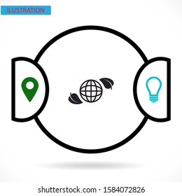 Planet and leaf icon. Vector EPS 10. Planet. sheet. petal. A leaf flies around the earth. ball 10 eps