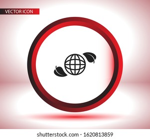 Planet and leaf icon. Vector EPS 10. Planet. sheet. petal. A leaf flies around the earth. ball 10 eps