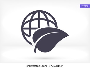 Planet and leaf icon. Vector EPS 10. Planet. sheet. petal. A leaf flies around the earth. ball 10 eps