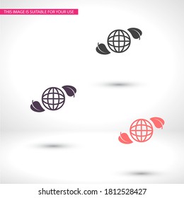 Planet and leaf icon. Vector EPS 10. Planet. sheet. petal. A leaf flies around the earth. ball 10 eps