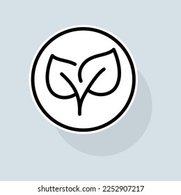 Planet with leaf line icon. Protect nature, greenpeace, household goods, protect nature, vegan, vegetarian. Nature concept. Vector sticker line icon on white background
