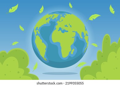 Planet in leaves, planet earth, globe. Vector illustration