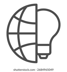 Planeta com ícone de linha de lâmpada, conceito de eletricidade. Gráficos vetoriais. Globo e sinal de lâmpada no fundo branco, ícone de estilo de contorno para design móvel ou web