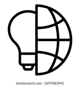 Planeta con icono de línea de bombilla, concepto de electricidad. Gráficos de Vector. Globo y muestra de la lámpara en el fondo blanco, icono del estilo del contorno para el móvil o el Diseño web