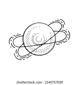 Planet line art. Celestial body with rings. Cosmic matter of the galaxy. Star of the universe. Astronomy. Hand drawn vector doodle illustration. Simple outline element.