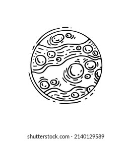 Planet line art. Heavenly body. Cosmic matter of the galaxy. Star of the universe. Astronomy. Hand drawn vector doodle illustration. Simple outline element.