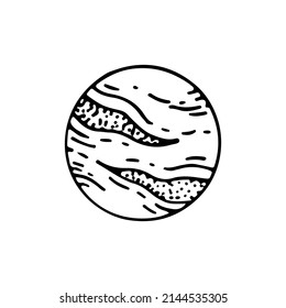 Planet line art. Heavenly body. Cosmic matter of the galaxy. Star of the universe. Astronomy. Hand drawn vector doodle illustration. Simple outline element.